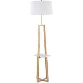 Cosmo Shelf Floor Lamp in White Marble, Gold Metal & White Linen Shade